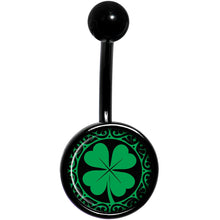 Green St Patricks Day Shamrock Black Belly Ring