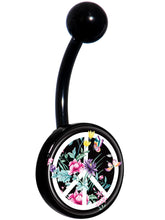 Floral Peace Sign Black Belly Ring