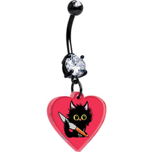 Black Double Gem Heart Staby Cat Dangle Belly Ring by Onyx O