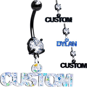 Custom Black Double Gem Personalized Name Belly Ring