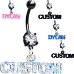 Custom Black Double Gem Personalized Name Belly Ring