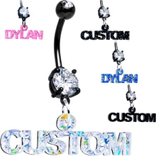 Custom Black Double Gem Personalized Name Belly Ring