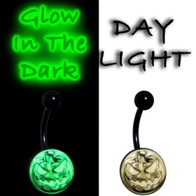 Black Titanium Bad Jack O' Lantern Glow in the Dark Belly Ring