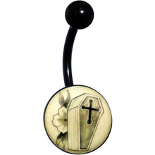Black Titanium Coffin and Flower Glow in the Dark Belly Ring