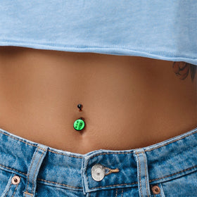 Black Titanium Coffin and Flower Glow in the Dark Belly Ring