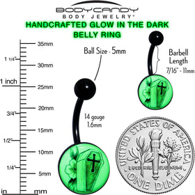 Black Titanium Coffin and Flower Glow in the Dark Belly Ring