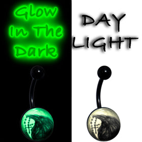 Black Titanium Raven and Cross Glow in the Dark Belly Ring