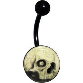 Black Titanium Webbed Skull Glow in the Dark Belly Ring