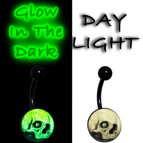 Black Titanium Webbed Skull Glow in the Dark Belly Ring