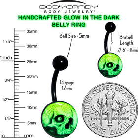 Black Titanium Webbed Skull Glow in the Dark Belly Ring