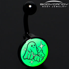 Black Anodized Glow in the Dark Halloween Ghost Dog Walker Belly Ring by Onyx O