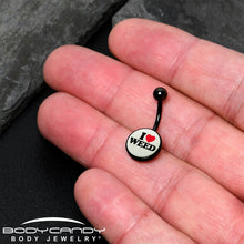 Black Anodized Glow in the Dark I Love Weed Belly Ring by Onyx O