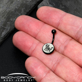 Black Anodized Glow in the Dark Skeleton Kitty Cat Belly Ring by Onyx O