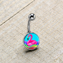 Rainbow Sea Floating Flamingo Belly Ring by Onyx O