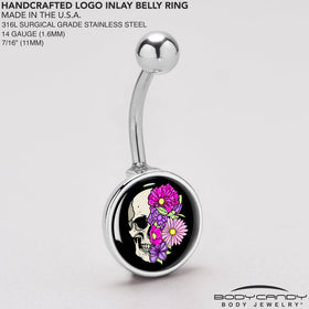 Floral Flowers Skull Belly Ring by Onyx O