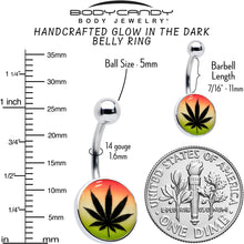 Steel Glow in the Dark Rainbow Ganja Leaf Belly Ring