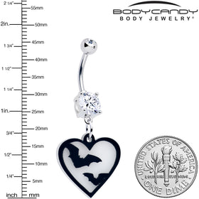 Flying Bat Heart Glow in the Dark Dangle Belly Ring by Onyx O