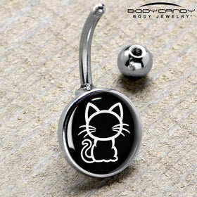 Black and White Kitty Cat Belly Ring by Onyx O