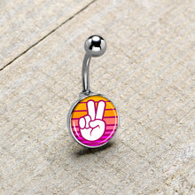 Retro Stripes Peace Sign Fingers Belly Ring by Onyx O