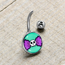 Retro Pixel Skull Belly Ring by Onyx O