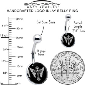 Black White Winged Cross Belly Ring by Onyx O