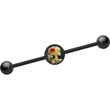 14G Black Anodized Red Rose Flower Skeleton Cameo Industrial Bar 37mm