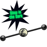 14G Black Glow in the Dark Full Moon Industrial Barbell 37mm