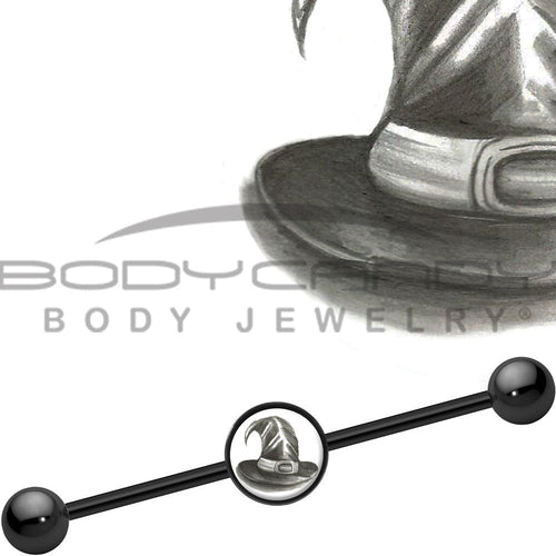 14G Black Anodized Magic Witch Hat Industrial Barbell 37mm