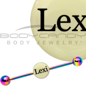 Custom Glow in the Dark Personalized Industrial Barbell in Rainbow Titanium