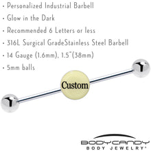 Custom Glow in the Dark Personalized Name Industrial Barbell