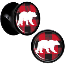 Red Black Plaid Polar Bear Black Acrylic Saddle Plug Set Sizes 5mm to 20mm
