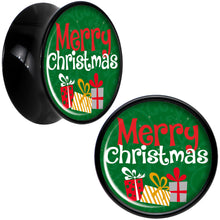 Merry Christmas Presents Black Acrylic Saddle Plug Set Sizes 8mm to 20mm