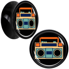 Black Acrylic Retro Boombox Double Flare Plug Set by Onyx O