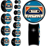 Black Acrylic Retro Cassette Double Flare Plug Set by Onyx O