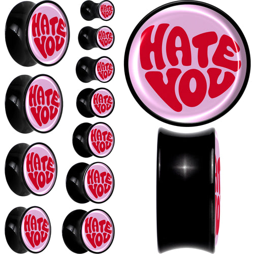 Retro Text Hate You Black Acrylic Saddle Plug Set by Onyx O