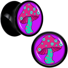 Black Acrylic Funky Floral Mushroom Double Flare Plug Set by Onyx O