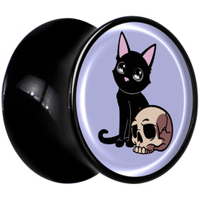 0G Skull Cat Black Acrylic Saddle Plug Set by Onyx O