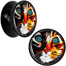 Colorful Trippy Cat Black Acrylic Saddle Plug Set 8mm to 20mm by Onyx O