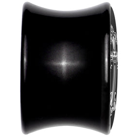 0G Black White Winged Cross Black Acrylic Saddle Plug Set by Onyx O