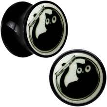 0G Glow in the Dark Fishbowl Kitty Cat Black Acrylic Saddle Plug Set by Onyx O