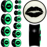 Black Acrylic Lipstick Kiss Glow in Dark Double Flare Plug Set by Onyx O