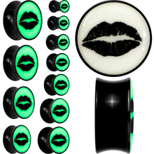 Black Acrylic Lipstick Kiss Glow in Dark Double Flare Plug Set by Onyx O