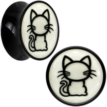 Glow in the Dark Kitty Cat Black Acrylic Saddle Plug Set 8mm to 20mm by Onyx O