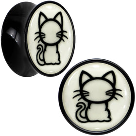 Glow in the Dark Kitty Cat Black Acrylic Saddle Plug Set 8mm to 20mm by Onyx O