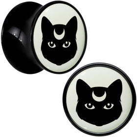 Glow in the Dark Mystic Kitty Cat Black Acrylic Saddle Plug Set by Onyx O