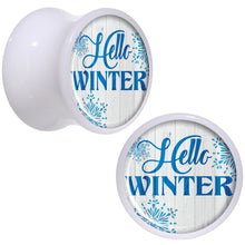 Hello Winter Snowflake White Acrylic Saddle Plug Set Sizes 5mm to 20mm