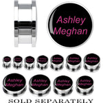 Custom No.1 Black Pink Steel Screw Fit Personalized Plug - buy 2 for a pair