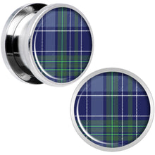 Holiday Blue Green Plaid Screw Fit Plug Set Sizes 5mm to 20mm