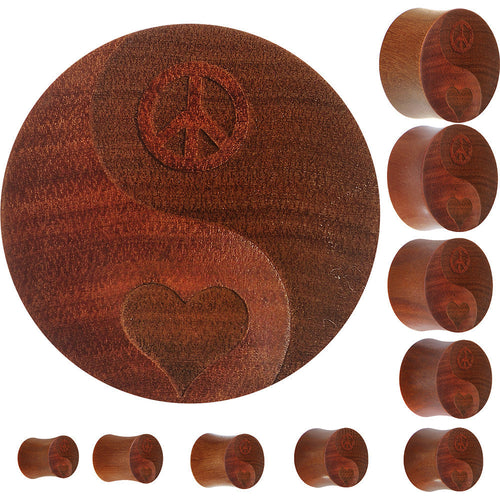 Organic Sawo Wood Yin-Yang Peace-Love Saddle Plug