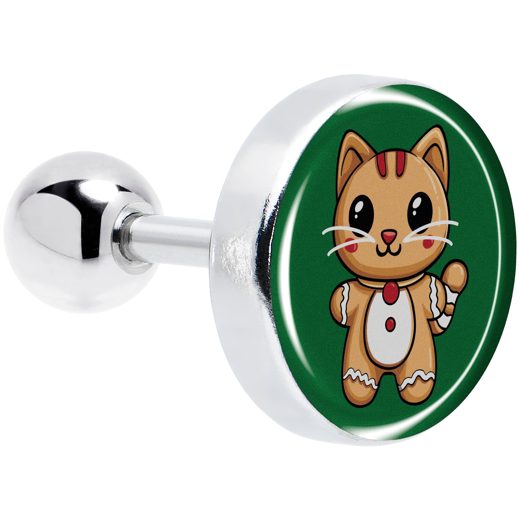 Christmas Holiday Gingerbrread Kitty Cat Tragus Cartilage Earring by Onyx O